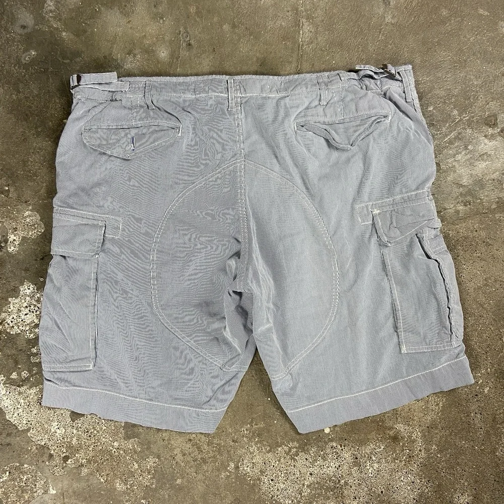 Vintage Polo Ralph Lauren Cargo Shorts Size 46 Blue Hickory Stripe Utility Work